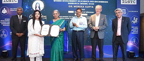 Mr. R. Madhan (Director, Indo-German Science & Technology Centre), Dr. Monika Gupta, Prof. Annapurni Subramaniam (Director, Indian Institute of Astrophysics), Dr. Sanjeev K Varshney (Adviser and Head (International Cooperation) – Department of Science and Technology, Government of India), Mr. Stephan Grabherr (Charge d'Affaires of the German Embassy in Delhi), Mr. Rajesh Nath (Managing Director, German Engineering Federation (VDMA))