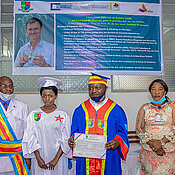 From the left: The Mayor of Bukavu, M. Bilubi, the scholar T. Sudy, Dr. S. Muyisa, and the Representative of the Governor of South-Kivu, Mrs. E. Camunani. (Photo: K. Boziana)