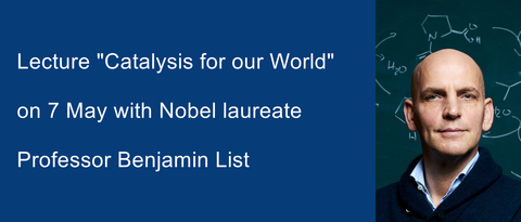 Lecture announcement with titel and a portrait photo of Benjamin List