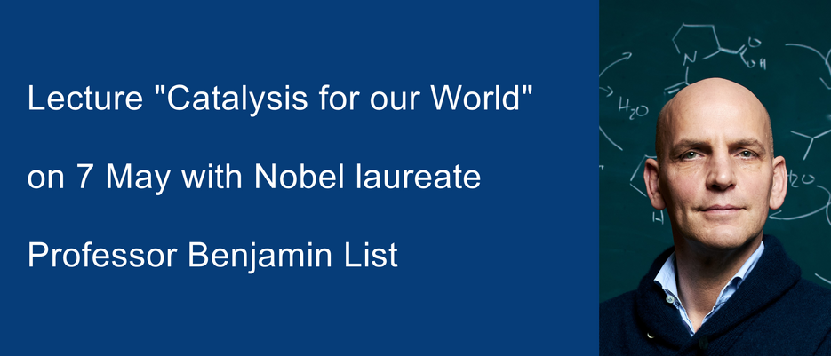 Lecture announcement with titel and a portrait photo of Benjamin List