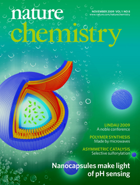 Das aktuelle Titlebild der Zeitschrift "Nature Chemistry" zieren Nanokapseln aus Perylenbisimiden, vorgestellt in einer Arbeit aus der Gruppe von Professor Frank Würthner.