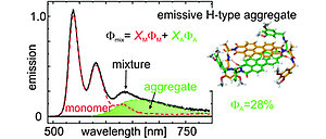 Fluorescence quantum yields of dye aggregates: a showcase example based on self-assembled perylene bisimide dimers.